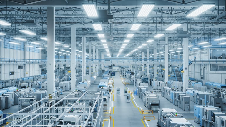 Modern manufacturing facility with robotic assembly line