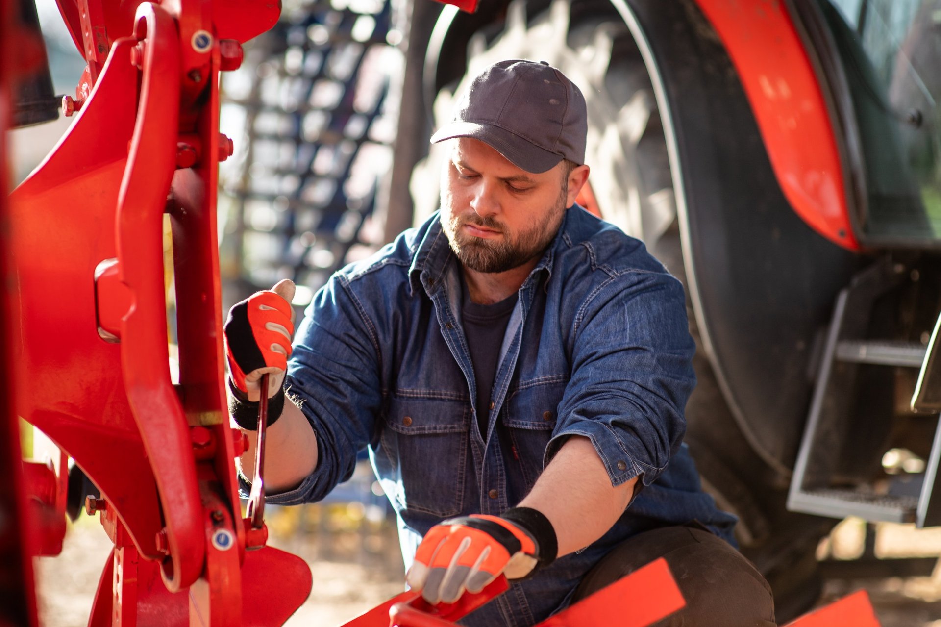 Field service technician working on site industrial equipment