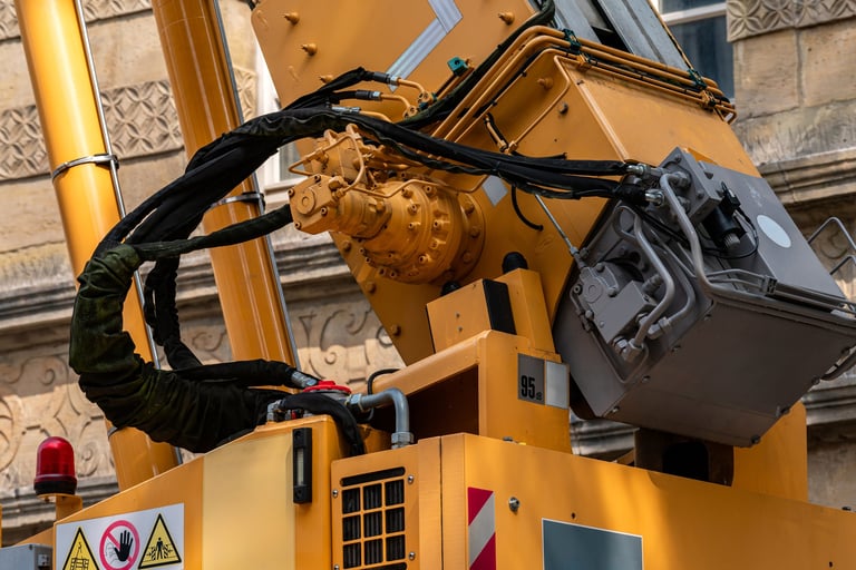 Construction machinery engaging in urban building activities