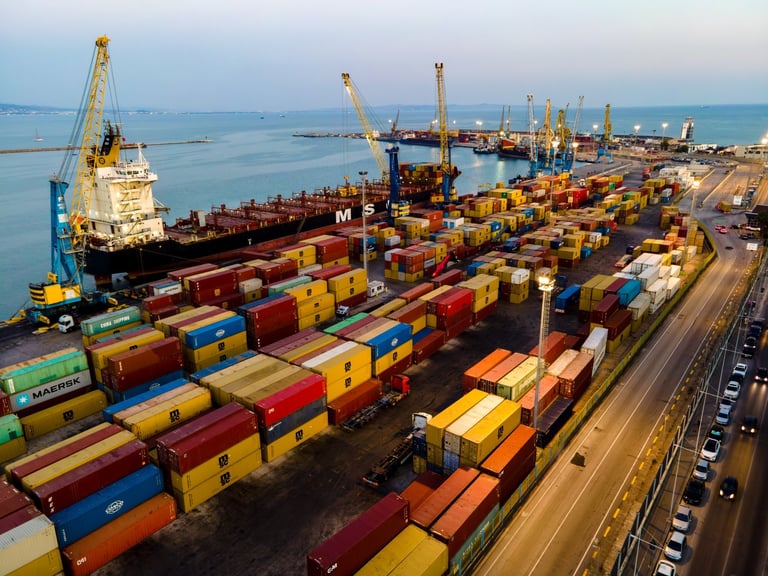 Aerial view of the container terminal in the port